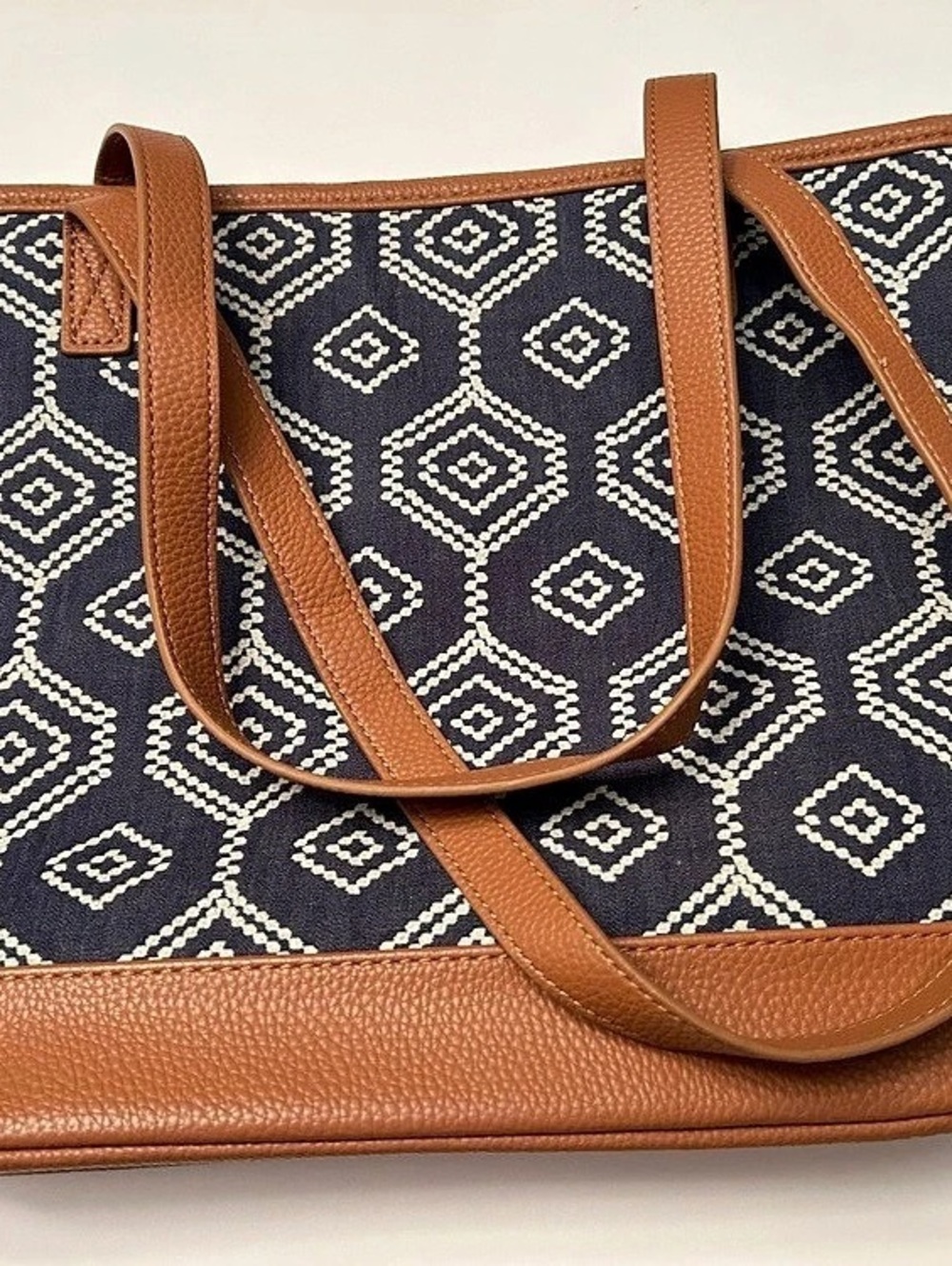 Thirty-One Go-To Tote Geometric Bag Blue & Brown